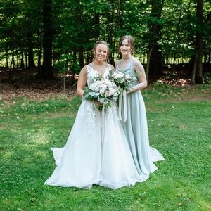 David’s Bridal - Dusty Sage Cowl Neck Bridesmaid Dress